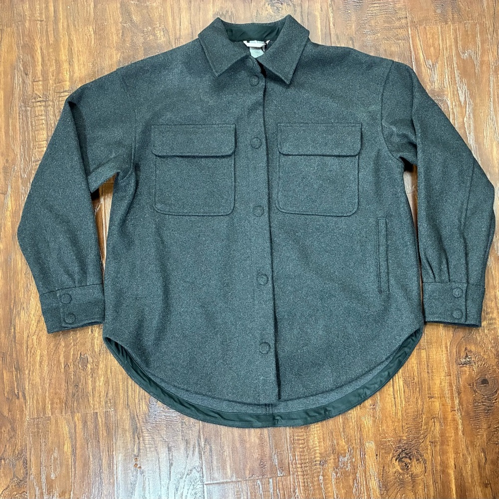 Calia Women's Elegant Patch Pocket Polyester Shacket Charcoal Size Large #LJ1